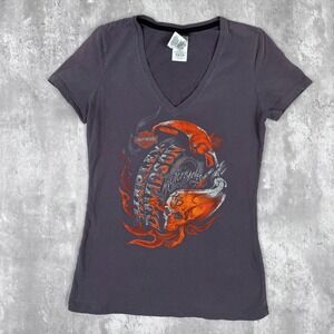 Harley Davidson T-Shirt Womens Medium Gray Short Sleeve Motorcycles Flames